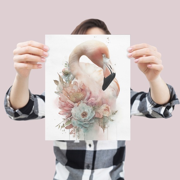 Watercolor Flamingo Wall Art Print, Unframed - Vibrant Tropical Elegance - Picture 4 of 7